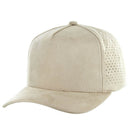 5 PANEL HIGH CROWN SUEDE LASER CUT, BUCKLE BACK SNAPBACK