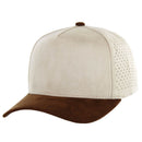 5 PANEL HIGH CROWN SUEDE LASER CUT, BUCKLE BACK SNAPBACK