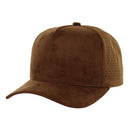 5 PANEL HIGH CROWN SUEDE LASER CUT, BUCKLE BACK SNAPBACK