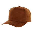 5 PANEL HIGH CROWN SUEDE LASER CUT, BUCKLE BACK SNAPBACK