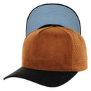 5 PANEL HIGH CROWN SUEDE LASER CUT, BUCKLE BACK SNAPBACK