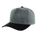 5 PANEL HIGH CROWN SUEDE LASER CUT, BUCKLE BACK SNAPBACK