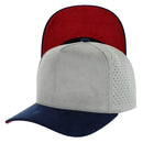 5 PANEL HIGH CROWN SUEDE LASER CUT, BUCKLE BACK SNAPBACK