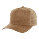 5 PANEL HIGH CROWN SUEDE LASER CUT, BUCKLE BACK SNAPBACK