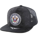 WOVEN PATCH CAMO 6-PANEL TRUCKER SNAPBACK CAP