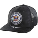 WOVEN PATCH CAMO 6-PANEL TRUCKER SNAPBACK CAP