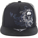 SKULL EMBROIDERY DETAIL FLAT VISOR SNAPBACK CAP