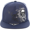 SKULL EMBROIDERY DETAIL FLAT VISOR SNAPBACK CAP