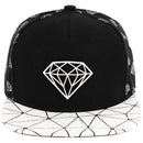 DIAMOND EMBROIDERY DETAIL PU VISOR SNAPBACK CAP