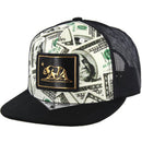 PU PATCH DOLLAR PRINT TRUCKER SNAPBACK CAP