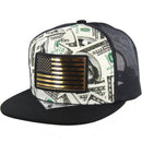 PU PATCH DOLLAR PRINT TRUCKER SNAPBACK CAP