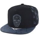 SKULL EMBROIDERY DETAIL PU VISOR SNAPBACK CAP