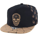 SKULL EMBROIDERY DETAIL PU VISOR SNAPBACK CAP