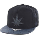 MARIJUANA EMBROIDERY PU VISOR SNAPBACK CAP