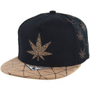 MARIJUANA EMBROIDERY PU VISOR SNAPBACK CAP
