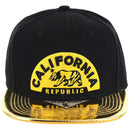 GOLD EMBROIDERY DETAIL PU VISOR SNAPBACK CAP