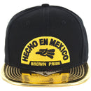 GOLD EMBROIDERY DETAIL PU VISOR SNAPBACK CAP