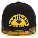 GOLD EMBROIDERY DETAIL PU VISOR SNAPBACK CAP