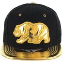 GOLD PATCH DETAIL METAL PU VISOR SNAPBACK CAP