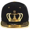 RHINESTONE GOLD PATCH METAL PU VISOR SNAPBACK CAP