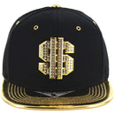 RHINESTONE GOLD PATCH METAL PU VISOR SNAPBACK CAP