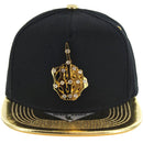 RHINESTONE GOLD PATCH METAL PU VISOR SNAPBACK CAP