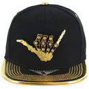 RHINESTONE GOLD PATCH METAL PU VISOR SNAPBACK CAP