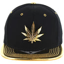 RHINESTONE GOLD PATCH METAL PU VISOR SNAPBACK CAP