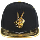 RHINESTONE GOLD PATCH METAL PU VISOR SNAPBACK CAP