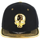 RHINESTONE GOLD PATCH METAL PU VISOR SNAPBACK CAP