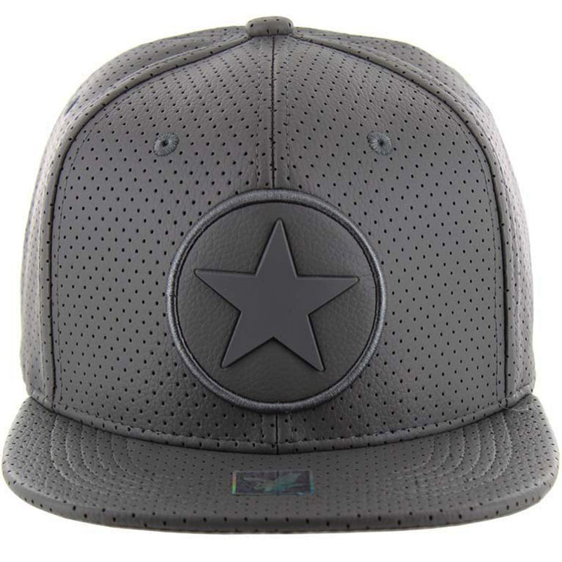 STAR EMBROIDERY DETAILING PU 6-PANEL SNAPBACK CAP