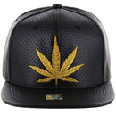 MARIJUANA EMBROIDERY DETAILING PU 6-PANEL SNAPBACK CAP