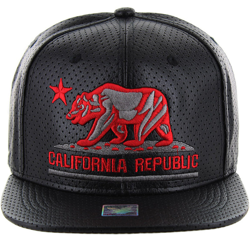 CALI REPUBLIC EMBROIDERY DETAILING PU 6-PANEL SNAPBACK CAP