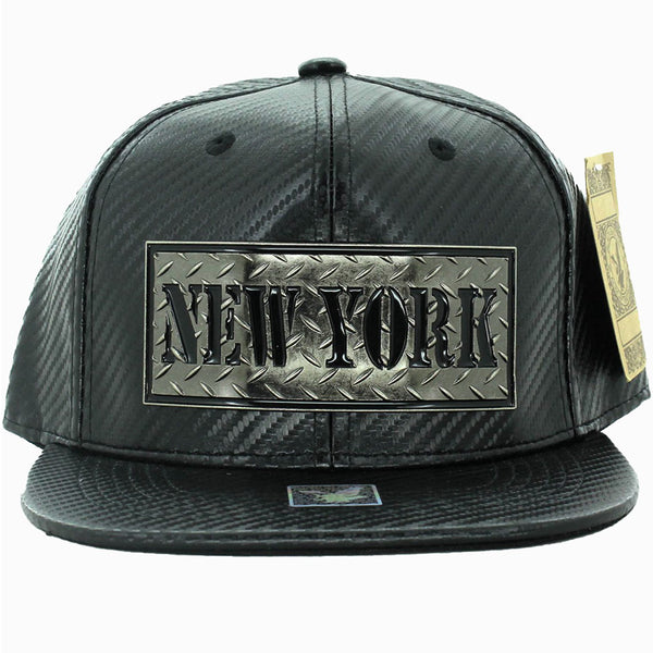 NEW YORK METAL PATCH DETAILING VISOR CARBON PU SNAPBACK CAP