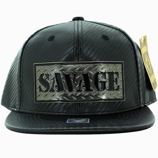 SAVAGE METAL PATCH DETAILING VISOR CARBON PU SNAPBACK CAP