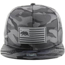 CALI BEAR WOVEN PATCH FRONT CAMO NYLON SNAPBACK CAP