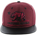 CALI BEAR EMBROIDERY DETAILING PU 6-PANEL SNAPBACK CAP