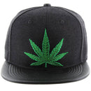 MARIJUANA EMBROIDERY DETAILING PU 6-PANEL SNAPBACK CAP