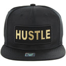 HUSTLE BOLD LETTER PATCHED NYLON SIX PANEL SNAPBACK CAP