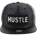 HUSTLE BOLD LETTER PATCHED NYLON SIX PANEL SNAPBACK CAP