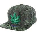 MARIJUANA EMBROIDERY 7-PANEL CAMO SNAPBACK CAP