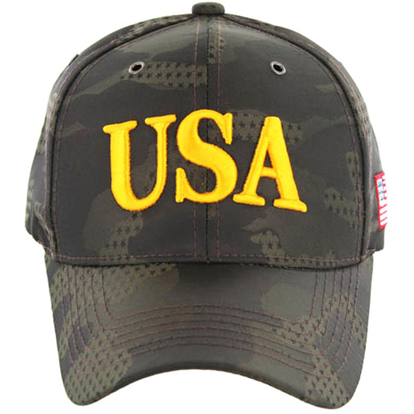 USA EMBROIDERY CAMO NYLON CURVED SNAPBACK BALL CAP